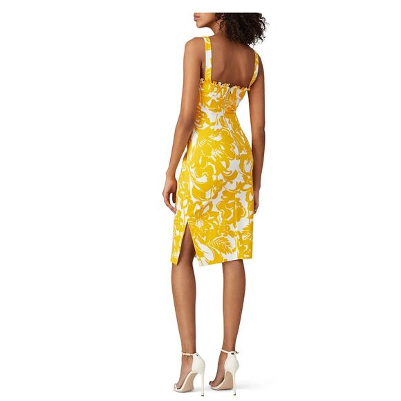TRINA TURK Women Zile Floral Ruffle Sheath Dress Marigold White Yellow Size 10 - Picture 2 of 16